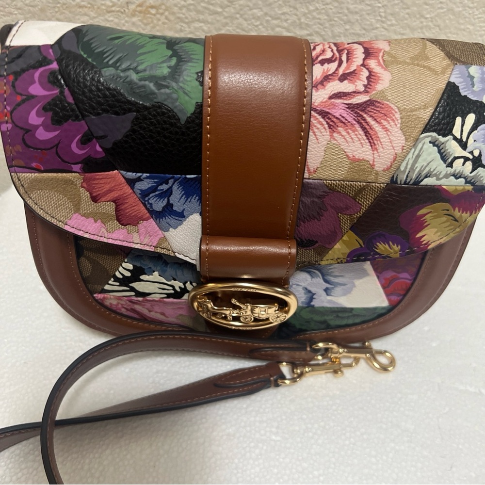 Coach Georgie Saddle Bag With Patchwork Kaffe Fassett Print C2804